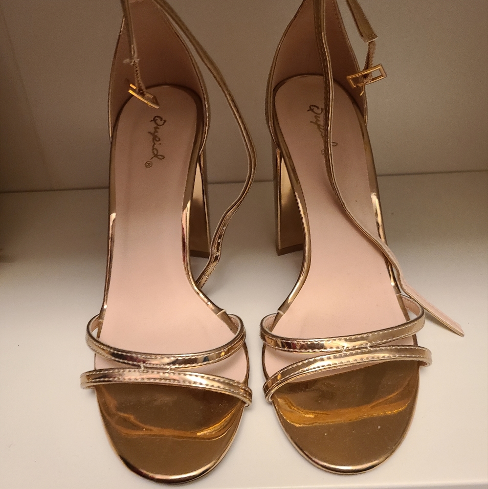 Rose gold block heels